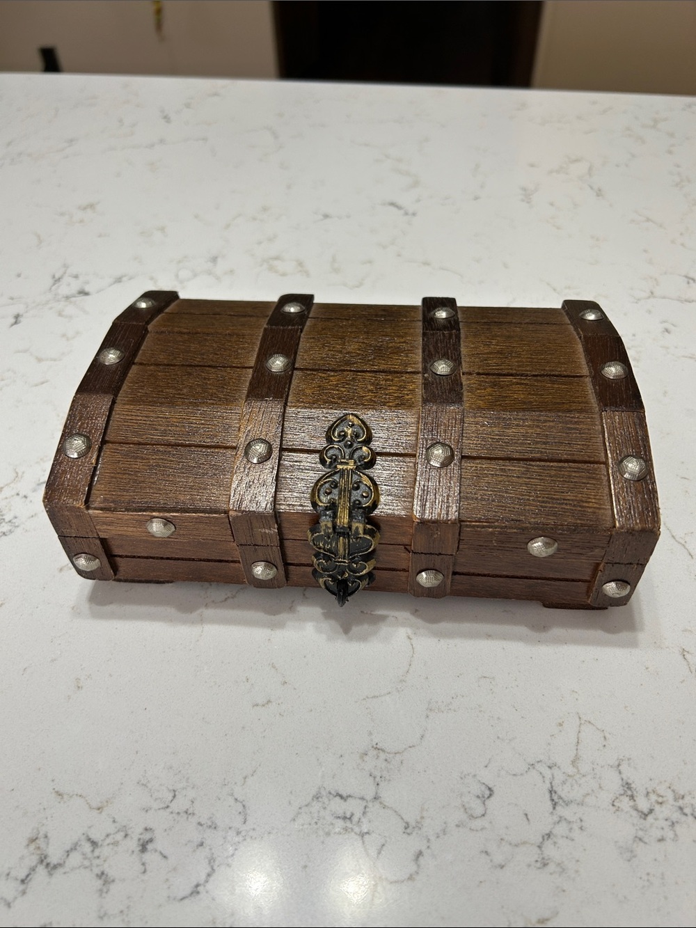 Ornate Brown Wooden Decorative Treasure Chest with Antique Latch